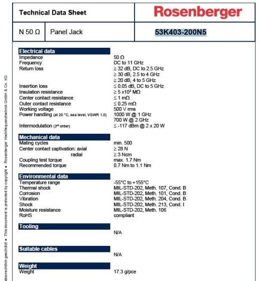 Rosenberger N型11 GHz同轴17.5毫米4孔法兰连接器2缩略图